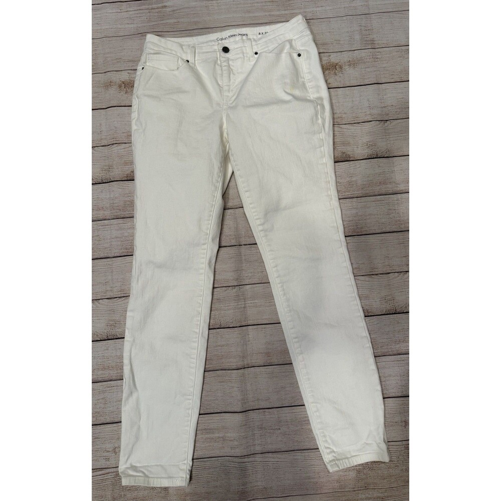 CALVIN KLEIN Womens Curvy Skinny Jeans White Cotton Blend Size 8 x 32